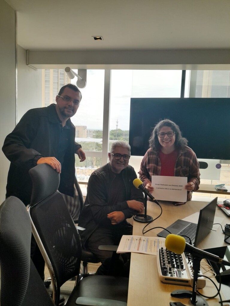 Gerente de Jornalismo, Cristian Pheula, o repórter Allan Barbosa e a produtora Sandra Fontella, direto de Brasília.